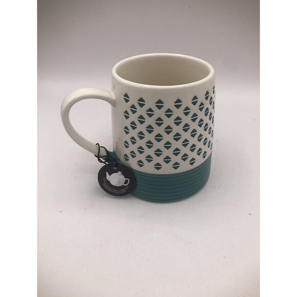 Old Pottery Company Button Diamond Mug Teal/White 16 Oz Coffee Tea - Picture 2 of 6